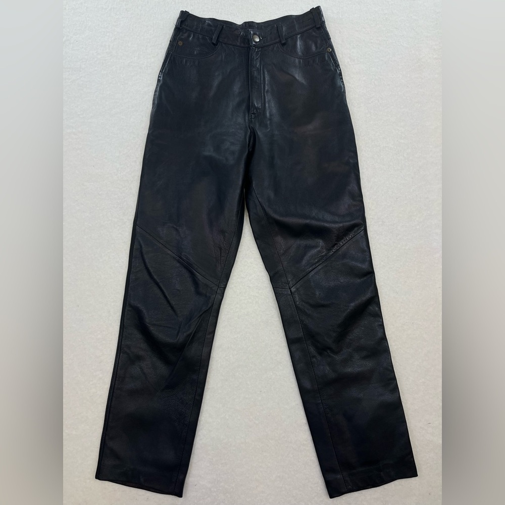 Vintage Continental Leather Fashion Black Lambskin Pants Size 28